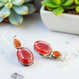 Carnelian & Honey Citrine Solid 925 Sterling Silver Earrings