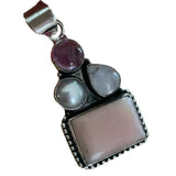 Pink Opal Amethyst Pearl Moonstone Solid 925 Sterling Silver Pendant