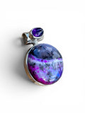 Purple Dendritic Opal & Amethyst Solid 925 Sterling Silver Pendant
