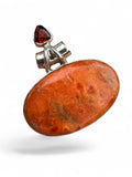 Sponge Coral & Garnet Solid 925 Sterling Silver Pendant