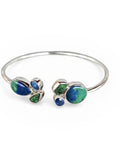 Azurite Malachite & Raw Emerald Solid 925 Sterling Silver Cuff Bracelet