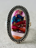 Kingman Pink Dahlia Turquoise Solid 925 Sterling Silver Ring 10.5