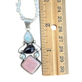 Pink Opal, Pearl Solid 925 Sterling Silver Pendant Necklace