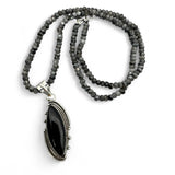 Black Onyx & Labradorite Solid 925 Sterling Silver Pendant Necklace