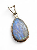Carved Rainbow Moonstone Solid 925 Sterling Silver Pendant