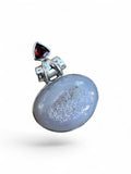 Angel Aura Druzy & Garnet Solid 925 Sterling Silver Pendant