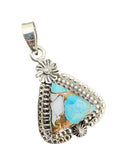 Kingman Blue Ice Dahlia Turquoise Solid 925 Sterling Silver Pendant