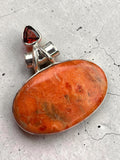 Sponge Coral & Garnet Solid 925 Sterling Silver Pendant
