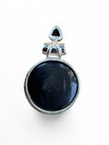 Black Agate Druzy & Garnet Solid 925 Sterling Silver Pendant