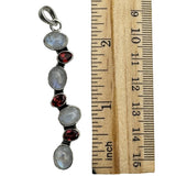 Rainbow Moonstone & Garnets Solid 925 Sterling Silver Pendant