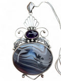 Botswana Agate & Amethyst Solid 925 Sterling Silver Pendant on 20 inch chain necklace
