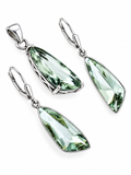 Green Amethyst (Prasiolite) Solid 925 Sterling Silver Pendant & Earrings Set