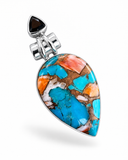 Kingman Turquoise & Spiny Oyster Solid 925 Sterling Silver Pendant