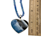 HEART Solid 925 Sterling Silver Owyhee Opal & Blue Lace Beaded Necklace
