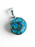 Kingman Copper Turquoise Solid 925 Sterling Silver Pendant