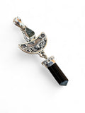 Moldavite & Black Tourmaline Solid 925 Sterling Silver Pendant