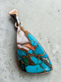 Kingman Turquoise & Oyster Solid 925 Sterling Silver Pendant