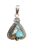 Kingman Blue Ice Dahlia Turquoise Solid 925 Sterling Silver Pendant