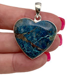 HEART Chrysocolla Solid 925 Sterling Silver Pendant
