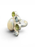 Pearl, Blue Topaz & Peridot Solid 925 Sterling Silver Ring 6