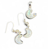Rainbow Moonstone Crescent Moon & Stars Solid 925 Sterling Silver Pendant & Earrings Set