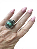 Black Jack Turquoise Solid 925 Sterling Silver Ring 8.5