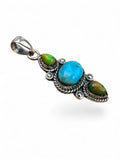 Kingman Green & Blue Turquoise Solid 925 Sterling Silver Pendant