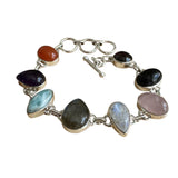 Multi Gemstone Solid 925 Sterling Silver Bracelet