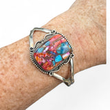 Kingman Pink Dahlia Solid 925 Sterling Silver Cuff Bracelet