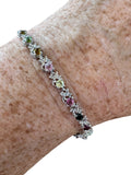 Mixed Tourmaline Solid 925 Sterling Silver Bracelet