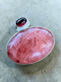 Rhodochrosite & Garnet Solid 925 Sterling Silver Pendant