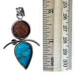 Sponge Coral, Kingman Turquoise & Lapis Solid 925 Sterling Silver Pendant