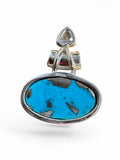 Kingman Turquoise, Pyrite & Blue Topaz Solid 925 Sterling Silver Pendant