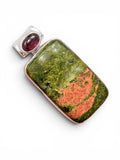 Unakite & Garnet Solid 925 Sterling Silver Pendant