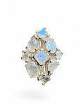 Rainbow Moonstone cluster Solid 925 Sterling Silver Ring 9