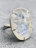 Faceted Rainbow Moonstone Solid 925 Sterling Silver Ring 8