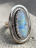 Rainbow Moonstone Solid 925 Sterling Silver Ring 7.5