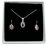 Garnet Solid 925 Sterling Silver Pendant Earrings Set