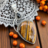Tiger Eye & Black Onyx Solid 925 Sterling Silver Pendant
