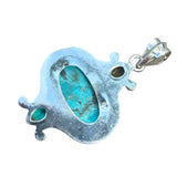 Kingman Turquoise & Citrine Solid 925 Sterling Silver Pendant