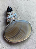 Botswana Agate & Onyx Solid 925 Sterling Silver Pendant