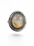 Gold Rutilated Quartz Solid 925 Sterling Silver Ring 9