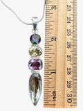 Prasiolite. Citrine, Amethyst, Fire Topaz Solid 925 Sterling Silver Pendant with 20 inch chain necklace