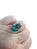 Turquoise & Pyrite Solid 925 Sterling Silver Ring 7