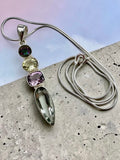 Prasiolite. Citrine, Amethyst, Fire Topaz Solid 925 Sterling Silver Pendant with 20 inch chain necklace