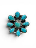 Flower Kingman Turquoise Solid 925 Sterling Silver Ring ADJ