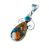 Turquoise & Spiny Oyster Solid 925 Sterling Silver Pendant