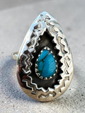 Kingman Turquoise Shadow Box Solid 925 Sterling Silver Ring 10
