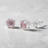 Rose Quartz Solid 925 Sterling Silver stud Earrings