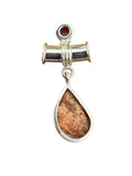 Rough Sunstone & Carnelian Solid 925 Sterling Silver Pendant